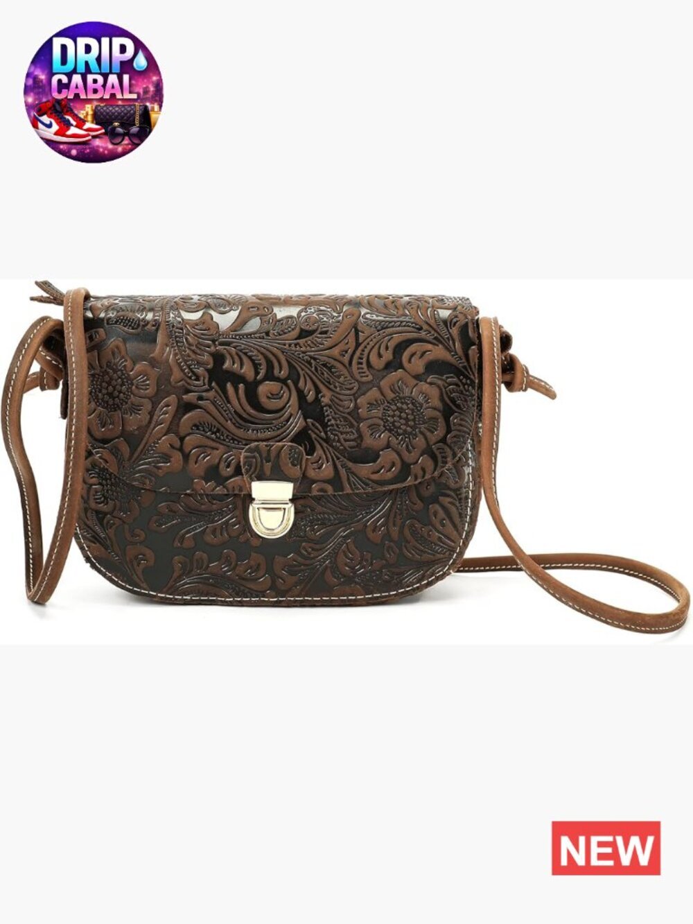 Genuine Leather Crossbody Bag Floral Embossed Shoulder Purse Small Travel
